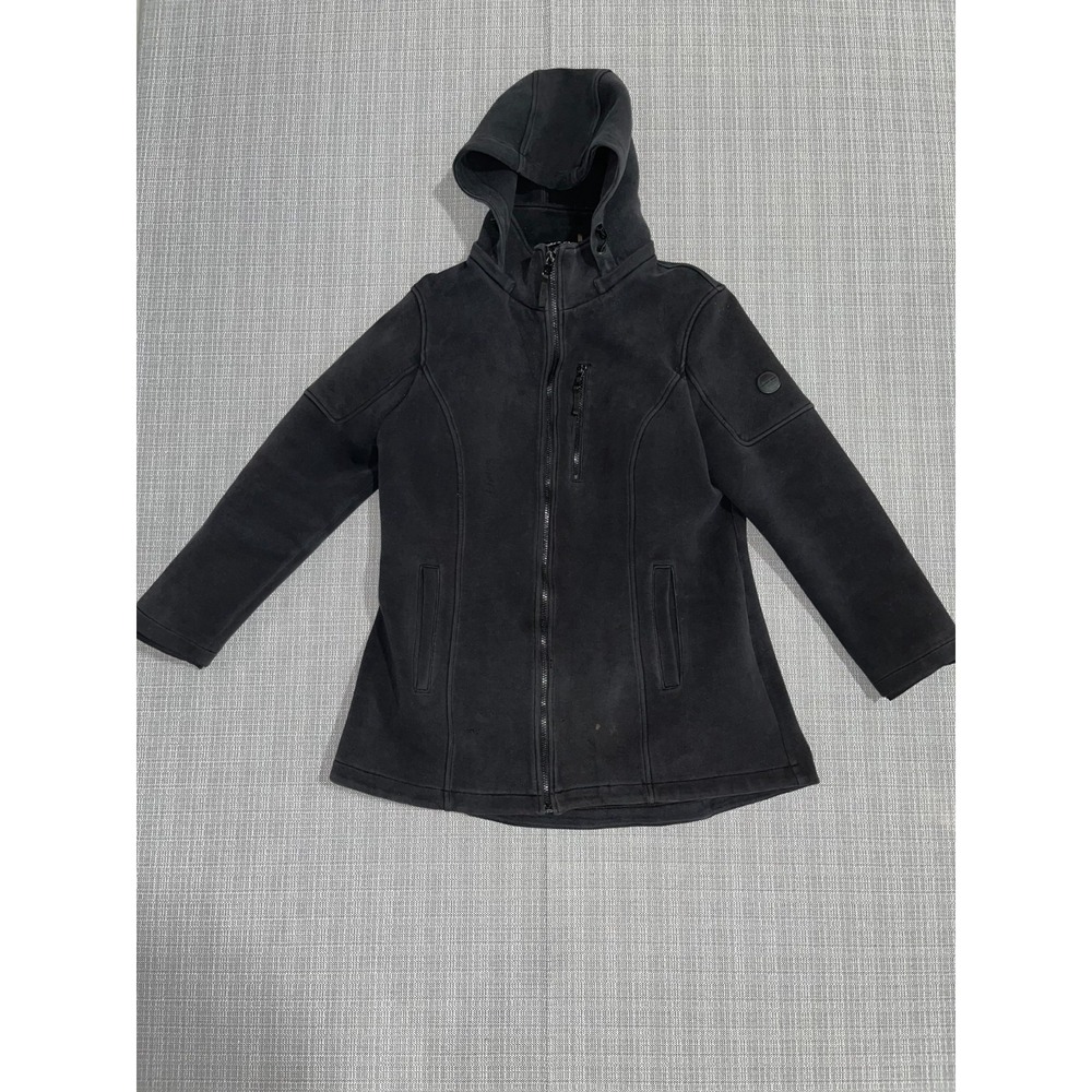 Andrew Marc Fleece Jacket Womens XL Black Cotton Hooded Full Zip Winter Wear